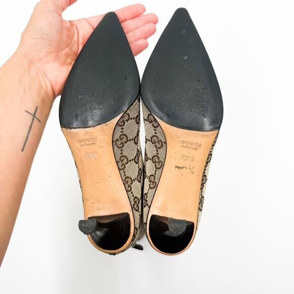 Gucci GG Canvas Ankle Boots Pointed Toe Heels Size 6.5 - Picture 9 of 12